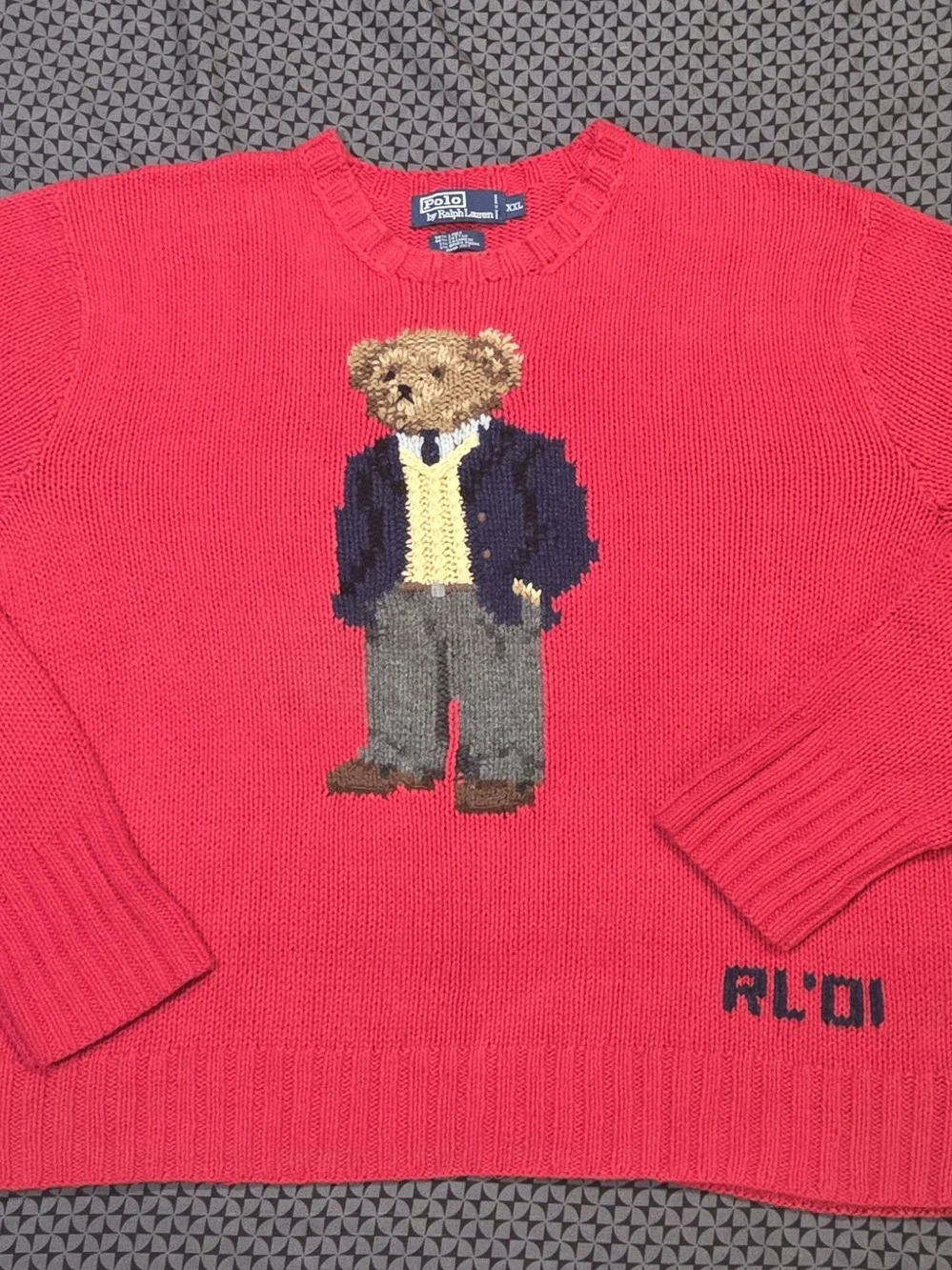 Polo by Ralph Lauren Red Polo Executive Bear Hand Knit Sweater. Like New.